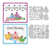 DELORIGIN Hens Cutting Dies Chickens Knitting Sweaters Scene Card Making Die Cuts Carbon Steel Stencils Scrapbooking Embossing Template Dies for DIY Craft Album Thanksgiving Festival Gift Decor
