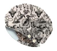 DELORIGIN Highland Cattle Cactus Bouffant Scrub Caps Western components Elastic Nursing Doctor Surgeon Working Caps With 4 Button Sweatband Breathable Unisex Surgical Hats for Nurse Cooking Housework