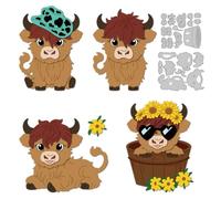 DELORIGIN Highland Cattle Cutting Dies Flower Cute Cow Card Making Die Stencil Metal Die Cuts Card Scrapbooking Embossing Template Dies for Greeting Cards Craft Paper Album Invitation Festive Decor