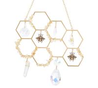 DELORIGIN Honeycomb Bee Suncatcher Brass Crystals Window Hanging Bumble Prism Hive Catcher Crystals Pendant Balls Ornament for Window Home Indoor Outdoor Garden Christmas Day Party Wedding Decoration