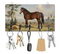 DELORIGIN Horse Key Holder Key Hooks Wall Mounted Wooden Key Racks with 5 Hooks Key Storage Organizer House Key Hanger for Wall Decor Door Entryway Hallway Kitchen New Home Gift