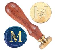 DELORIGIN Initial Alphabet M Wax Seal Stamp Embossed Vine Letter Stamp Sealing Vintage Elegant Removable 1" Brass Seal Wood Handle Wedding Invitations Envelopes Gift Packing Craft Decoration
