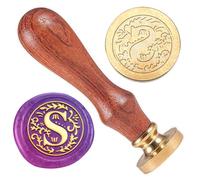 DELORIGIN Initial Alphabet S Wax Seal Stamp Embossed Letter Stamp Sealing Vintage Elegant Pattern Removable 1" Brass Seal Wood Handle Wedding Party Invitations Envelopes Gift Craft Decoration