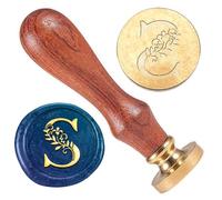 DELORIGIN Initial Alphabet S Wax Seal Stamp Embossed Vine Letter Stamp Sealing Vintage Elegant Botanical Flowers Leaves Removable 1" Brass Seal Wood Handle Wedding Invitations Envelopes Gift Decor