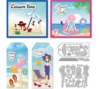 DELORIGIN Lady on The Beach Cutting Dies Ocean Vacation Dies Cut Metal Die Cuts Label Embossing Stencils Template Dies for Card Making Decor DIY Scrapbooking Photo Holiday Album Paper Crafts Card