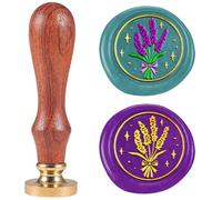 DELORIGIN Lavender Bouquet Wax Seal Stamp Flower Embossed Stamp Sealing Removable 1" Brass Wax Seal Stamp Head with Wooden Handle Sealing Wax for Wedding Invitations Greeting Card Envelopes Craft