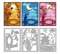 DELORIGIN Layered Japanese Architecture Cutting Dies for Card Making, Carbon Steel Cut Die Border Stencils Scrapbooking Embossing Template Dies for Paper Crafting DIY Photo Album Collage Card Making