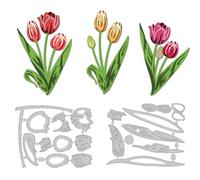 DELORIGIN Layered Tulips Die Cuts, Spring Flowers Carbon Steel Die Cuts Cutting Dies Frame Stencils Scrapbooking Embossing Template Dies for Card Making Party Greeting Wedding Invitation Photo Album