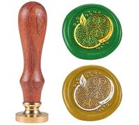 DELORIGIN Lemon Slice Wax Seal Stamp Removable 1" Brass Sealing Wax Stamp Head with Wooden Handle Vintage Embossed Stamp for Envelope Greeting Card Letter Wedding Invitations Wine Gift Wrapping Decor