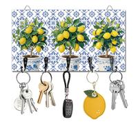 DELORIGIN Lemon Tree Key Holder Key Hooks Wall Mounted Wooden Key Racks with 5 Hooks Key Storage Organizer House Key Hanger for Wall Decor Door Entryway Hallway Kitchen New Home Gift