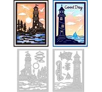 DELORIGIN Lighthouse Cutting Dies Card Making Sunset Sea Combination Cut Stencil Carbon Steel Die Cuts Card Scrapbooking Embossing Template for Cards Paper Craft Making Album Invitation Gift Decor