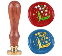 DELORIGIN Lily of the Valley Flower Wax Seal Plants Stamp Embossed Stamp Sealing Removable 1" Brass Wax Seal Stamp Head with Wooden Handle Sealing Wax for Wedding Invitations Greeting Card Envelopes