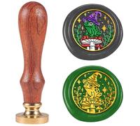 DELORIGIN Magic Frog Wax Seal Stamp Removable 1" Brass Sealing Wax Stamp Head with Wooden Handle Vintage Embossed Stamp for Envelope Greeting Card Letter Halloween Invitations Wine Gift Wrapping Decor