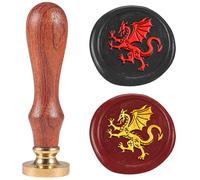 DELORIGIN Medieval Dragon Wax Seal Stamp Embossed Stamp Sealing Removable 1" Brass Wax Seal Stamp Head with Wooden Handle for Wedding Invitations Envelope Gift Packing Decoration Craft Adhesive Waxing