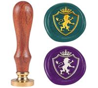 DELORIGIN Medieval Shield Lion Wax Seal Stamp 1" Removable Brass Seal Head with Wooden Handle Vintage Embossed Envelope Punk Sealing Wax Stamp for Invitations Card Festival Gift Packag Craft Decor