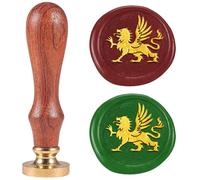 DELORIGIN Medieval Winged Lion Wax Seal Stamp 1" Removable Brass Seal Head with Wooden Handle Vintage Embossed Envelope Punk Sealing Wax Stamp for Invitations Card Festival Gift Packag Craft Decor