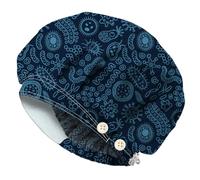 DELORIGIN Microorganisms Bouffant Scrub Caps Cotton Nurse Scrub Hats With Button and Sweatband Adjustable Surgical Caps for Women Men Nursing Cooking Working Housework Head Cover One Size Fits All