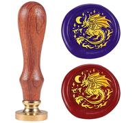 DELORIGIN Moon Dragon Totem Wax Seal Stamp Embossed Stamp Sealing Removable 1" Vintage Brass Head with Wooden Handle Private Sealing Wax Stamp for Envelopes Invitations Postcards Gift Packing Decor