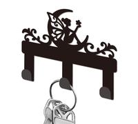 DELORIGIN Moon Fairy Key Holder for Wall, Black Iron Key Hooks Wall Mounted Cute Keys Hanger with 3 Hooks, Small House Keys Rack for Home Bag Dog Leash Storage Entryway Room Decorative
