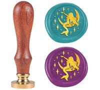 DELORIGIN Moon Mermaid Wax Seal Stamp 25mm Vintage Sealing Stamps Removable Brass Head Seal Stamp with Wooden Handle for Envelope Greeting Card Christmas Invitations Wine Gift Wrapping