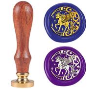 DELORIGIN Moon Pegasus Wax Seal Stamp Vintage Embossed Stamp Sealing Removable 1" Brass Sealing Wax Head with Wooden Handle for Birthdays Invitations Greeting Card Envelopes Craft Wine Gift Wrapping
