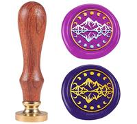 DELORIGIN Moon Phase Wax Seal Stamp Reflection Mountain Embossed Stamp Sealing Removable 1" Brass Wax Seal Stamp Head with Wooden Handle Sealing Wax for Invitations Greeting Card Envelopes Craft