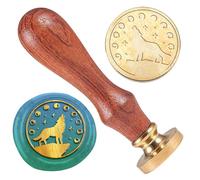 DELORIGIN Moon Wolf Wax Seal Stamp Embossed Stamp Sealing Removable 1" Brass Wax Seal Stamp Head with Wooden Handle for Wedding Engagement Invitations Envelopes Gift Packing Cards Envelopes Decoration