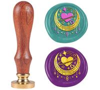 DELORIGIN Moonheart Wax Seal Stamp Removable 1" Brass Sealing Wax Stamp Head with Wooden Handle Vintage Embossed Stamp for Envelope Greeting Card Letter Wedding Invitations Wine Gift Wrapping Decor