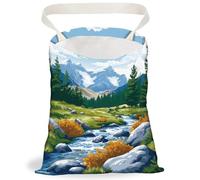 DELORIGIN Mountain Forest River View Car Trash Bag Portable Hanging Garbage Bag with Snap Buttons Back Seat Rubbish Storage Dustbin for Women Man Car Interior Accessories Kitchen Home Travel