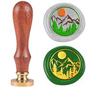 DELORIGIN Mountain Forest Wax Seal Stamp 1" Vintage Sealing Stamps Removable Brass Head Seal Stamp with Wooden Handle for Envelope Greeting Card Christmas Wedding Invitations Wine Gift Wrapping