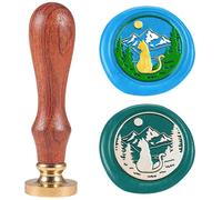 DELORIGIN Mountain View Cat Wax Seal Stamp Embossed Stamp Sealing Removable 1" Brass Wax Seal Stamp Head with Wooden Handle Sealing Wax for Birthdays Invitations Greeting Card Party Envelopes Craft