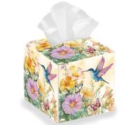 DELORIGIN Multicolor Square Hummingbird Flowers Foldable Tissue Storage Box, Waterproof Paper Towel Case Container Organizer