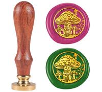 DELORIGIN Mushroom House Wax Seal Stamp, Embossed Stamp Sealing Removable 1" Brass Wax Seal Stamp Head with Wooden Handle for Wedding Invitations Envelopes Gift Packing Craft Adhesive Waxing
