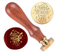 DELORIGIN Mushroom Snake Wax Stamp, Magic Wax Sealing Stamp 1" Brass Head Stamp with Wooden Handle Retro Wax Seal Stamp for Gift Wrapping Envelopes Cards Letters Wine Packages Decoration