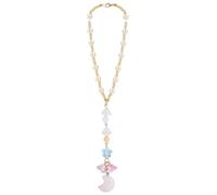 DELORIGIN Natural Rose Quartz Moon Star Car Hanging Ornament Rearview Mirror Accessories Lilly of The Valley Flower Charms With Pearl Suncatcher for Car Rear View Mirror Window Balcony Keychain