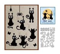 DELORIGIN Naughty Cats Cutting Dies Cat Catching Scene Card Making Die Cuts Carbon Steel Stencils Scrapbooking Embossing Template Dies for DIY Craft Album Halloween Festival Gift Decor