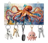 DELORIGIN Octopus Key Holder Wall Mounted Display Wooden Key Racks with 5 Metal Hooks Keys Hanger Storage Organizer for Wall Decorative Door Entryway Hallway Kitchen New Home Gift