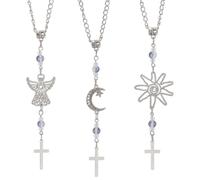 DELORIGIN Pack of 3 Cross Rear View Mirrors Guardian Angel Car Charm Alloy Moon Sun Pendant Hanging Ornaments Splitter Car Mirror Accessories for Window Balcony