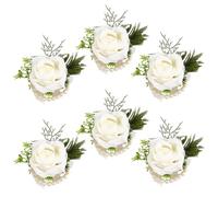 DELORIGIN Pack of 6 White Wrist Corsage Bracelets Wedding Roses Wrist with Pearl Handmade Flower Bracelets for Women Bridesmaids Wedding Prom Party Ceremony Accessories