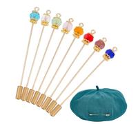 DELORIGIN Pack of 8 Vintage Safety Pins 2.8 Inch Beads Stick Lapel Pin Brass Long Handle Pin Accessories for Tie Scarf Badge Hats Suits Brooches Decorative