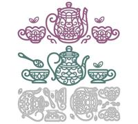 DELORIGIN Patterned Teapot Cutting Dies Card Making Die Stencil Carbon Steel Tableware Cup Die Cuts Scrapbooking Embossing Template for Greeting Cards Craft Album Invitation Festivals Gift Decor
