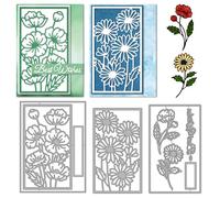 DELORIGIN Peony Daisy Cutting Dies Flower Background Frame Card Making Die Cut Carbon Steel Die Cuts Stencils Blessing Card Scrapbooking Embossing Template Dies for Birthday Greeting Card Album Decor