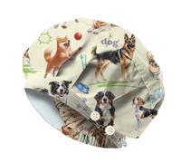 DELORIGIN Pet Dogs Bouffant Scrub Caps with 4 Buttons Cotton Adjustable Nurse Scrub Hats with Sweatband Working Surgical Caps for Women Men Vet Nursing Make Up Cooking Head Cover One Size Fits All