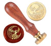 DELORIGIN Phoenix Moon Wax Seal Stamp Embossed Stamp Sealing Removable 1" Brass Wax Seal Stamp Head with Wooden Handle Wedding Invitations Envelopes Gift Packing Decoration Craft Adhesive Waxing