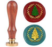 DELORIGIN Pine Tree 1" Wax Seal Stamp Retro Sealing Stamps Removable Brass Head Seal Stamp with Wooden Handle Sealing Wax for Envelope Greeting Letter Christmas Invitations Gift Wrapping Decor