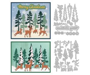 DELORIGIN Pine Trees Cutting Dies Forest Deer Card Making Die Stencil Carbon Steel Die Cuts Scrapbooking Embossing Template for Christmas Greeting Cards Craft Album Party Invitation Envelope Decor