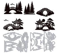 DELORIGIN Pine Trees Metal Die Cuts Card Making Carbon Steel Cutting Dies Bridge Pavilion DIY Scrapbooking Cuts Stencils Paper Embossing Template for Greeting Cards Birthday Invitation Album Decor
