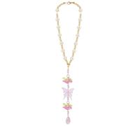 DELORIGIN Pink Butterfly Lily of The Valley Flower Car Hanging Ornament Sun Catcher Rearview Mirror Charm Pendant with Pearl Beads Glass Bead Hanging Accessories for Bag Window Car Mirror Garden