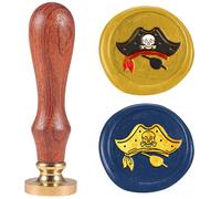 DELORIGIN Pirate Hat Wax Seal Stamp, 1" Sealing Stamps Removable Brass Head with Wooden Handle Seal Stamp Halloween Skull Sealing Wax for Envelope Greeting Card Gift Engagement Party Invitation