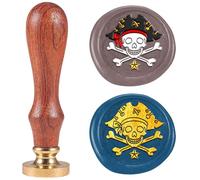 DELORIGIN Pirate Skull Wax Seal Stamp, 1" Sealing Stamps Removable Brass Head with Wooden Handle Seal Stamp Halloween Sealing Wax for Envelope Greeting Card Gift Engagement Party Invitation